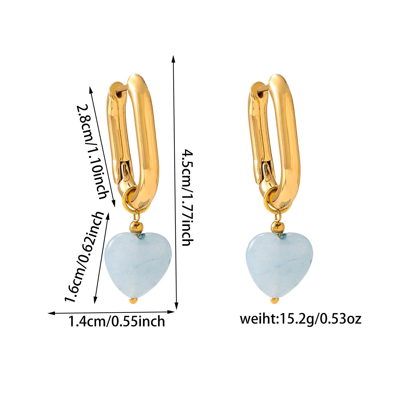 French Style Heart Ceramic Earrings - 18K Gold Plated Titanium Steel U-Shaped Hoop Earrings - Tarnish-Proof Love Heart Street Trend Jewelry