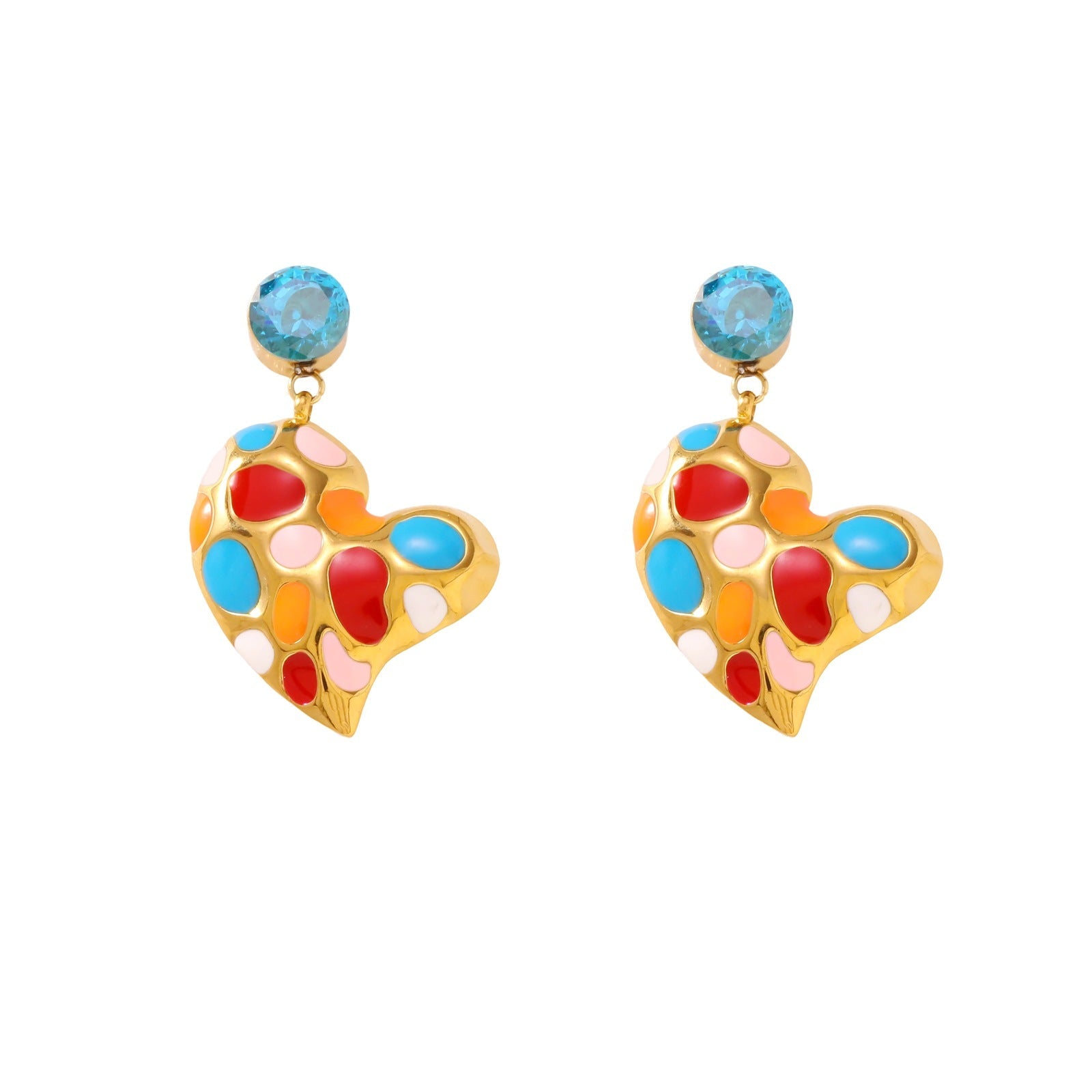 Stainless Steel Green Charm Hoop Earrings - 18K Gold Plated Sun, Heart & Rose Dangle Earrings for Women