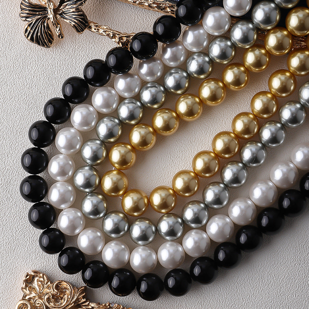 South Sea Gold Bead Pendant Necklace – 18K Gold Plated Round Pearl Clavicle Chain, Light Luxury Retro Sweater Chain, High-End Autumn & Winter Accessory