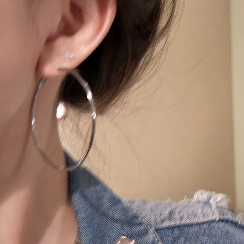 S925 Sterling Silver Needle Chunky Hoop Earrings - 18K Gold Plated Exaggerated Large Circle Hoops - High-End Geometric Minimalist Statement Jewelry