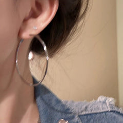 S925 Sterling Silver Needle Chunky Hoop Earrings - 18K Gold Plated Exaggerated Large Circle Hoops - High-End Geometric Minimalist Statement Jewelry