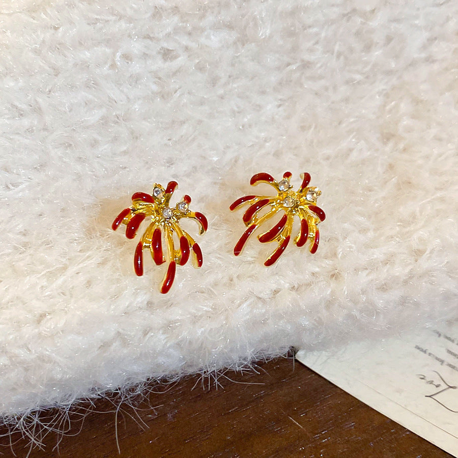 Starburst Enamel Drop Earrings - S925 Silver Needle Fireworks Statement Earrings - Vintage Gold Plated Geometric Jewelry for Women
