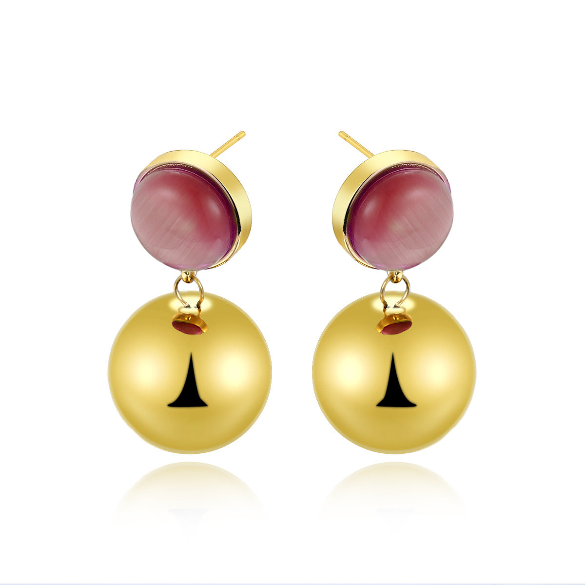 18K Gold Titanium Steel Ball Stud Earrings - Minimalist Zircon Pavé Round Earrings - Tarnish-Proof "Ins" Style Jewelry for Women